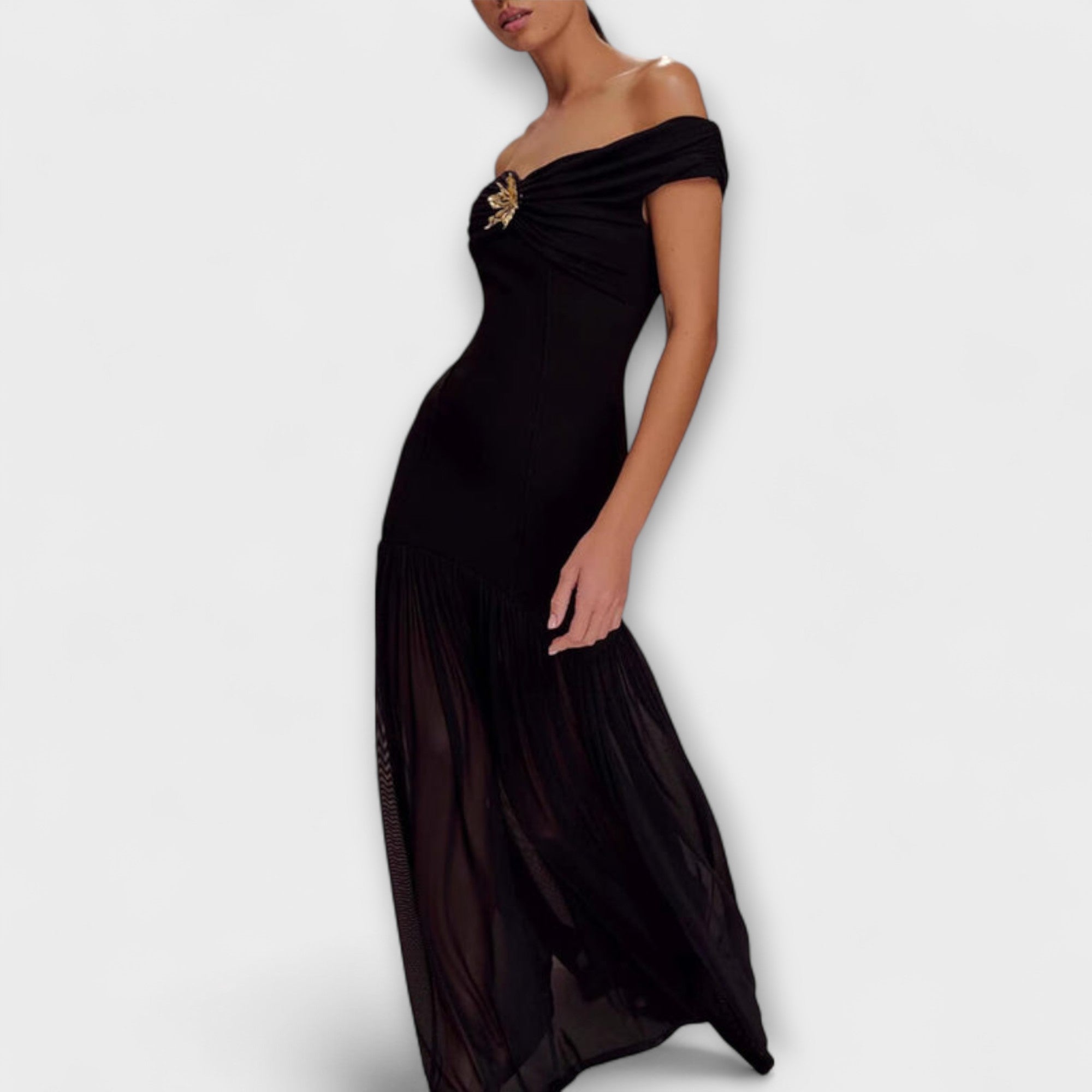 Maelie - Stilvolles trägerloses Bodycon-Maxikleid mit floralen Verzierungen