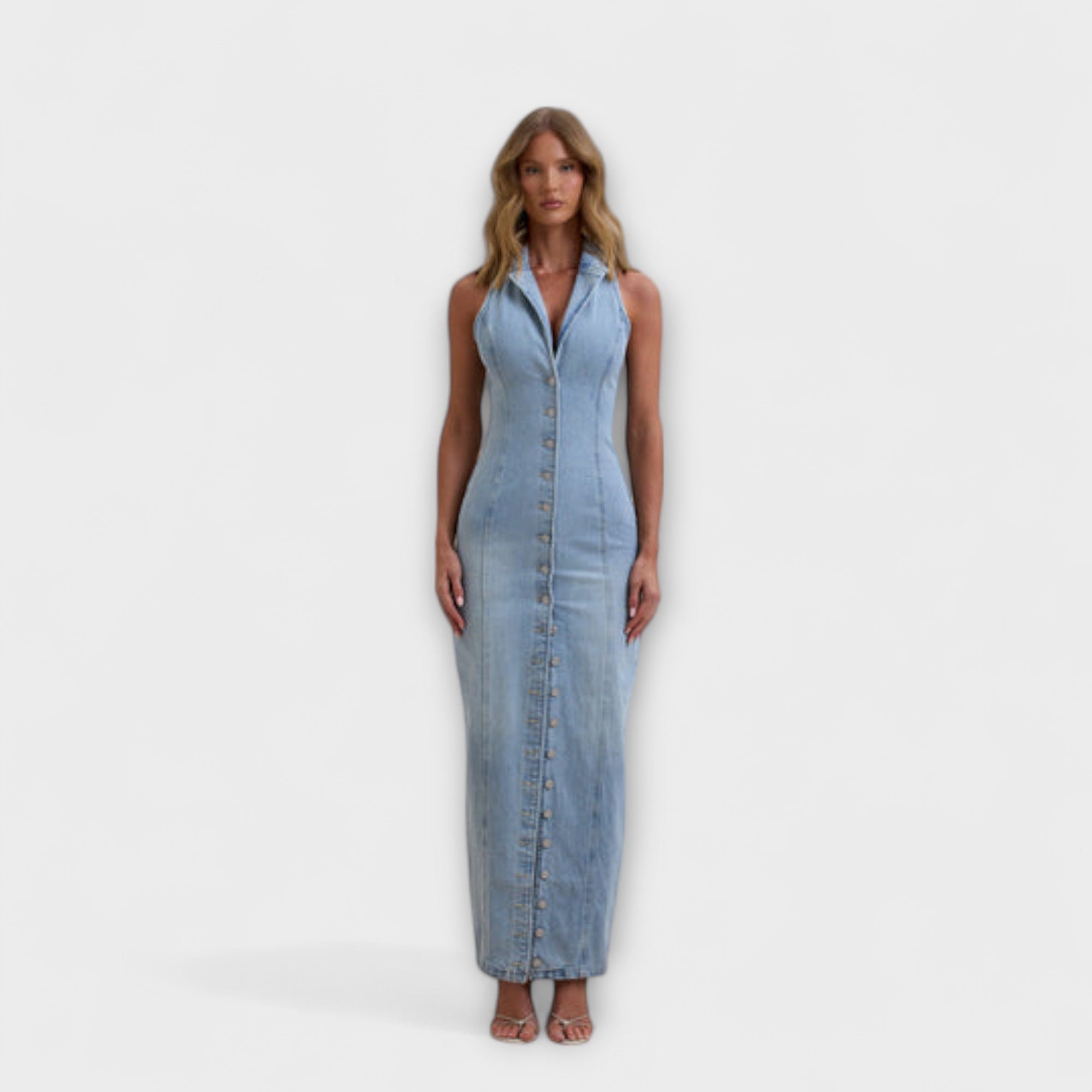 Lacey - Mid Wash Denim Maxikleid
