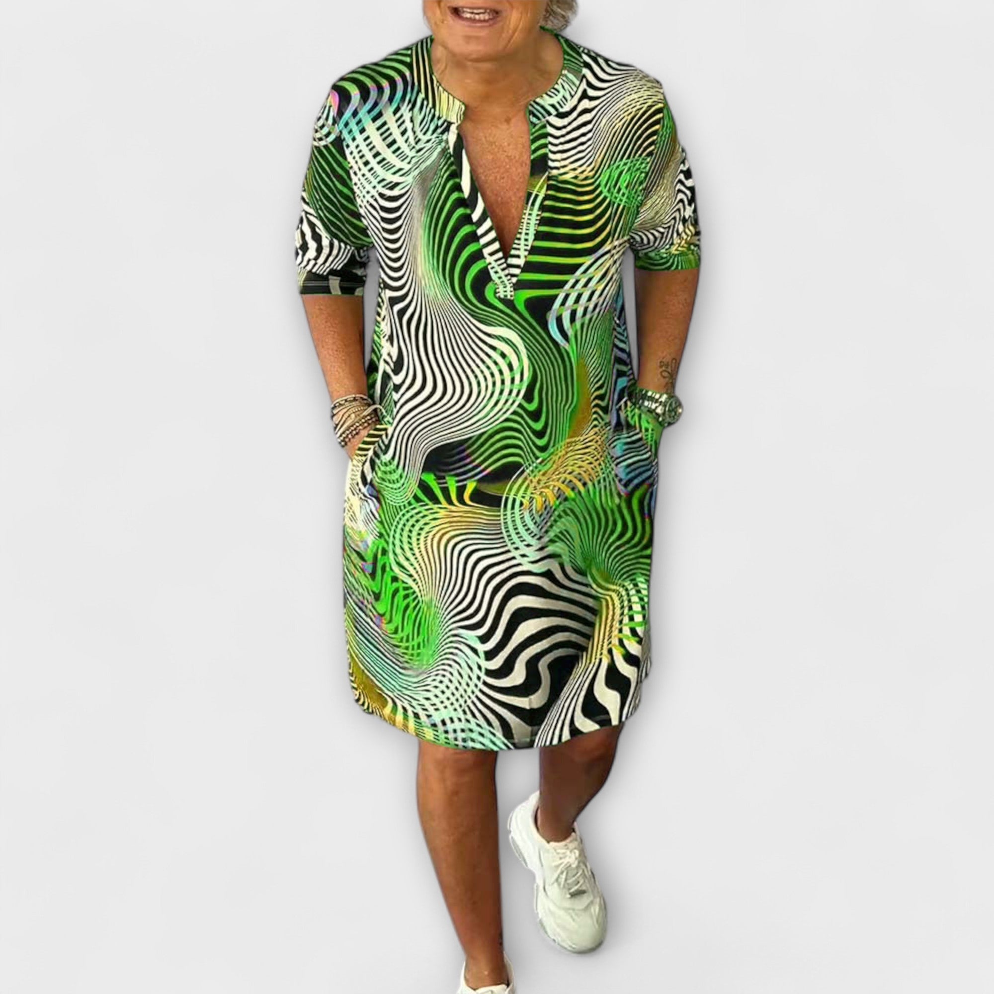 Liora - Farbiger V-Ausschnitt Kleid