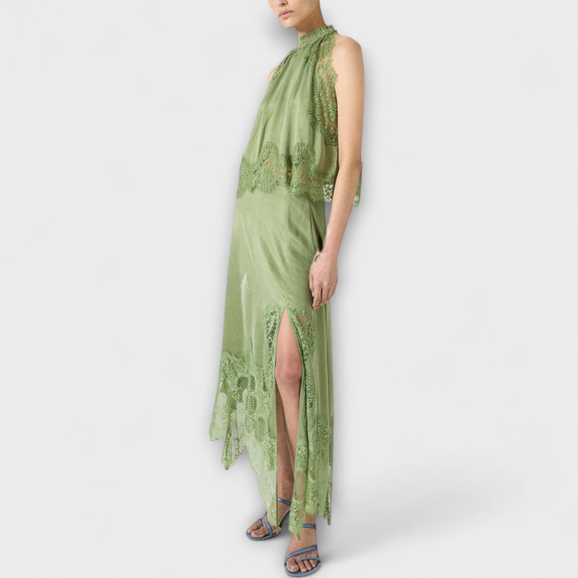 Kaia - Satinbluse mit Spitzenbesatz und plissiertem Ausschnitt im Set