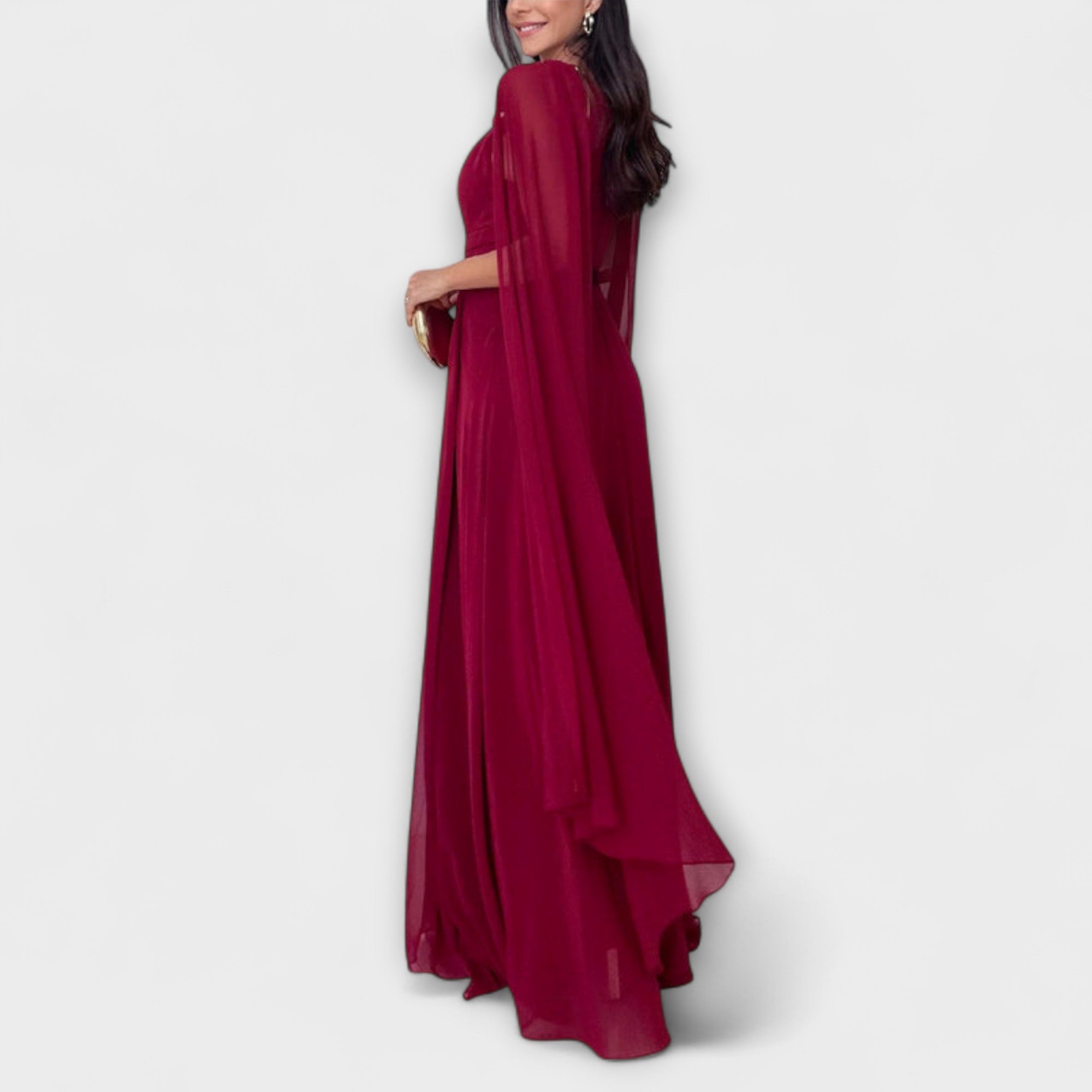 Mabel - Elegantes Maxikleid mit Cape-Ärmeln und hohem Schlitz