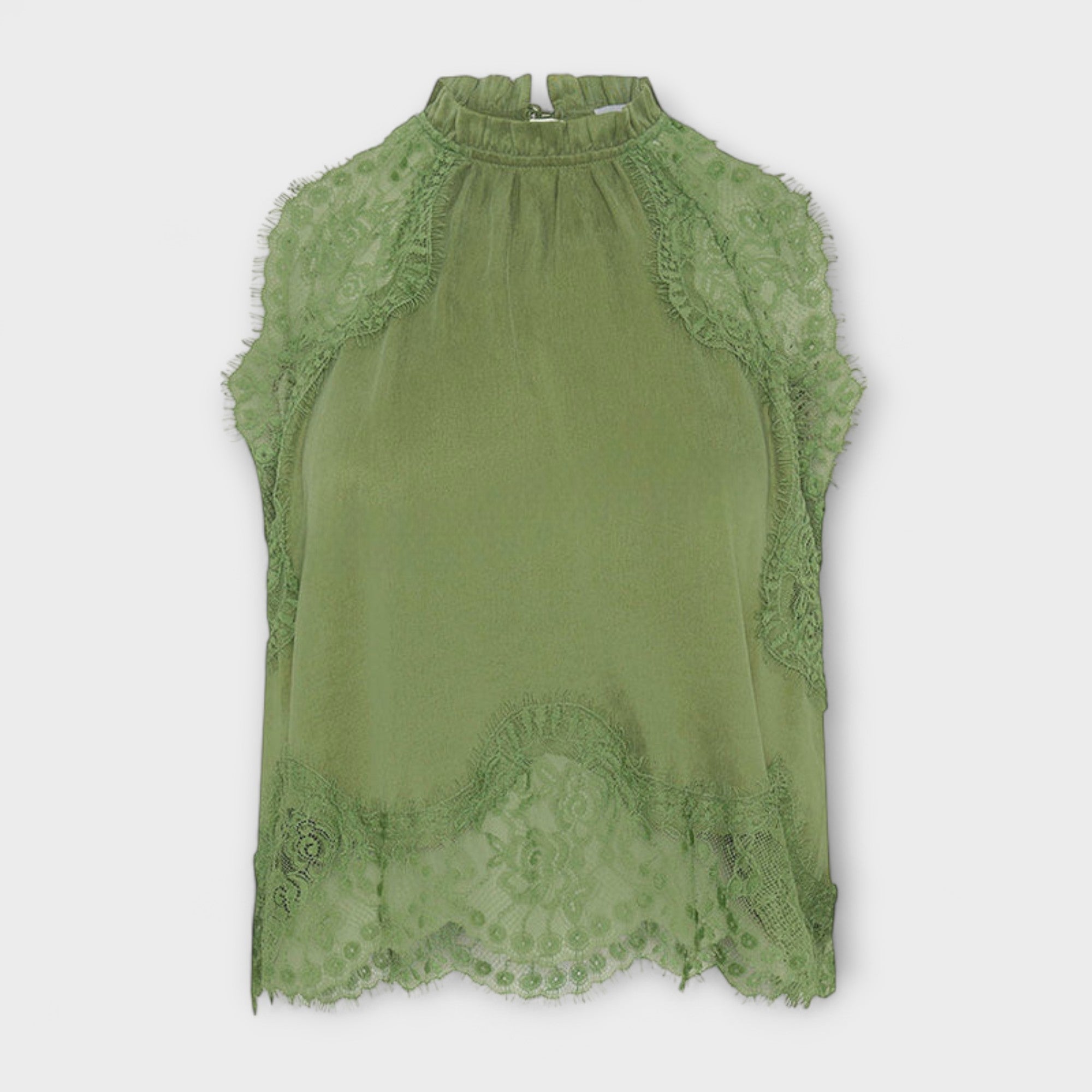 Kaia - Satinbluse mit Spitzenbesatz und plissiertem Ausschnitt im Set