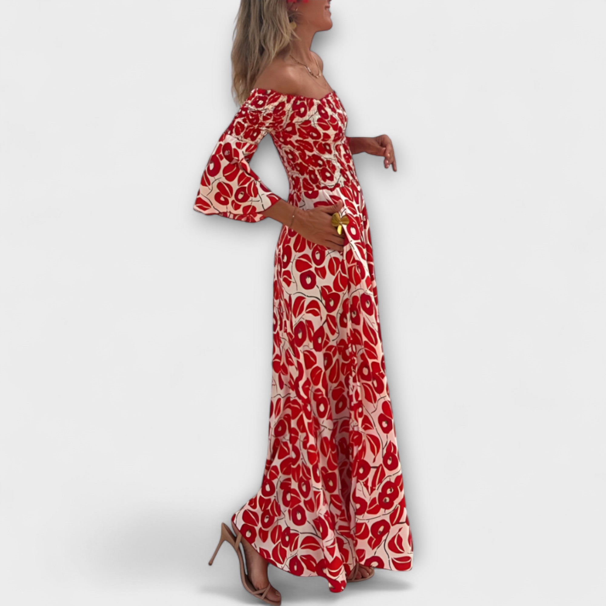 Bella - Off-Shoulder Kleid mit Ozeanblumen