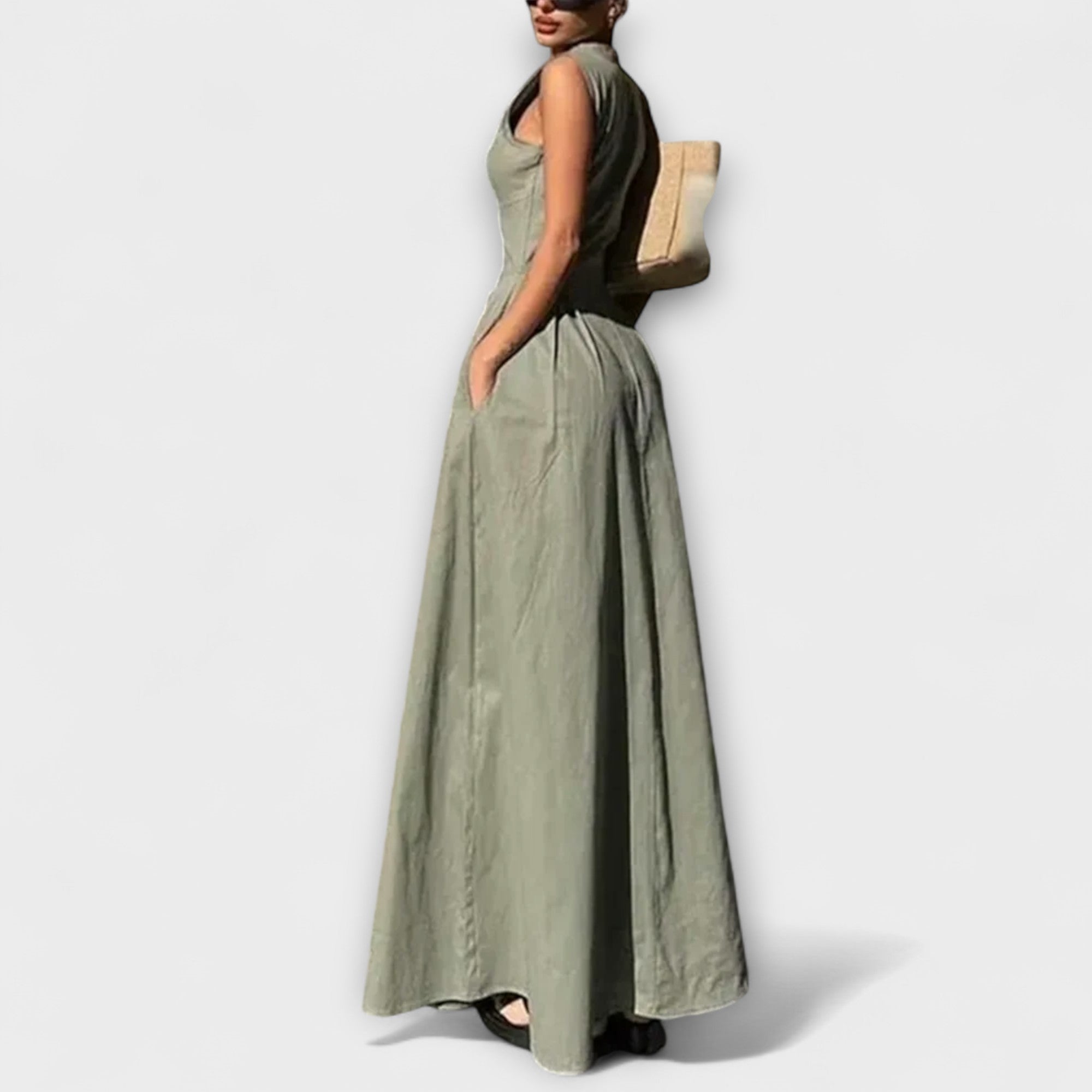 Ärmelloses Faltenkleid im Bodycon-Stil Midi