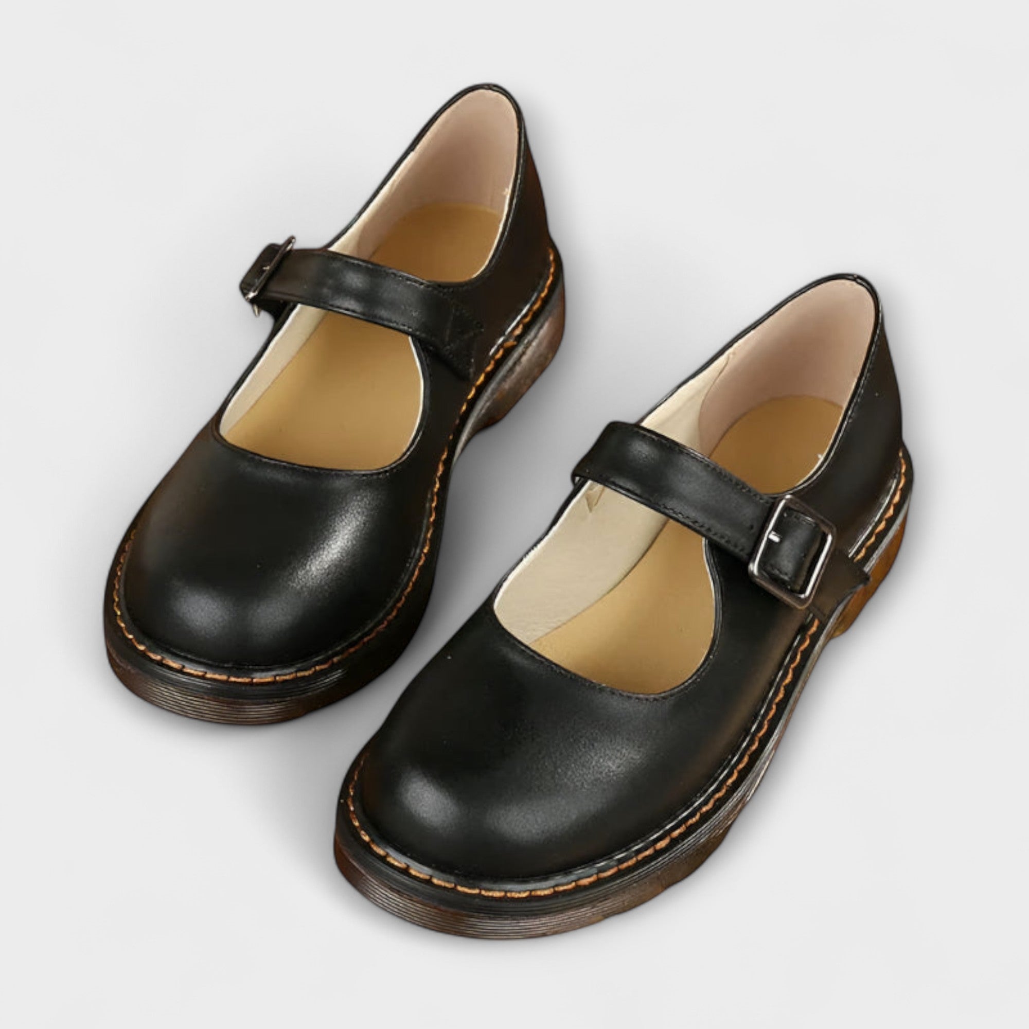 Damen Vintage Mary Jane Schuhe – Klassische Leder Schuhe mit Riemchen & Komfortsohle