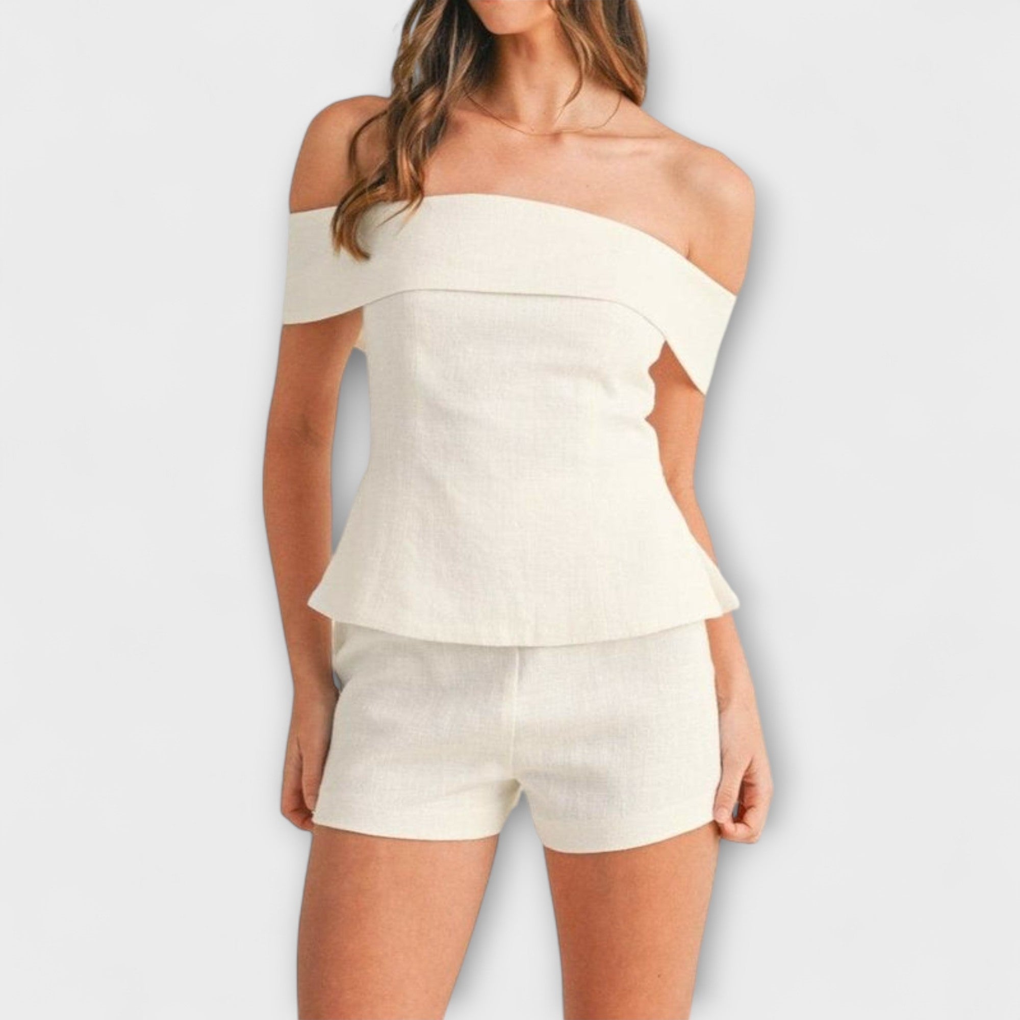 Olivia - Weißes Baumwoll-Leinen Zweiteiliges Ensemble