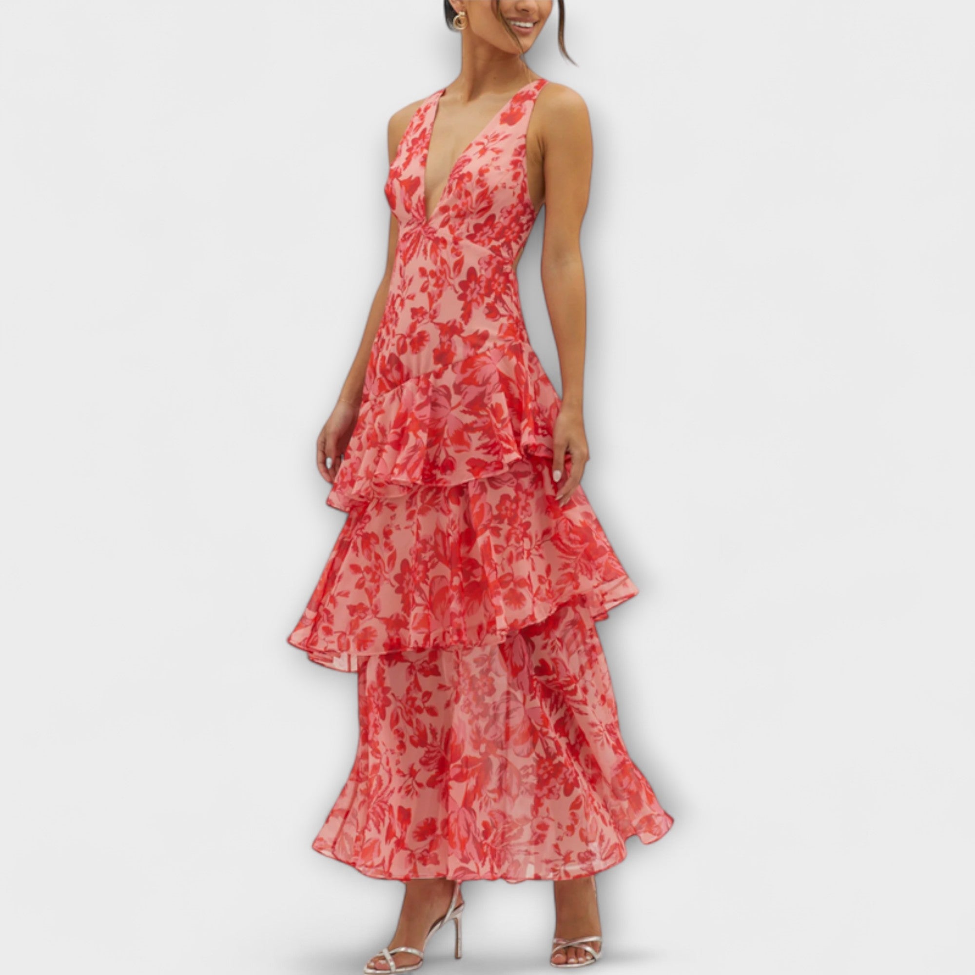 Domenica - Chiffonkleid mit V-Ausschnitt und fließenden Lagen