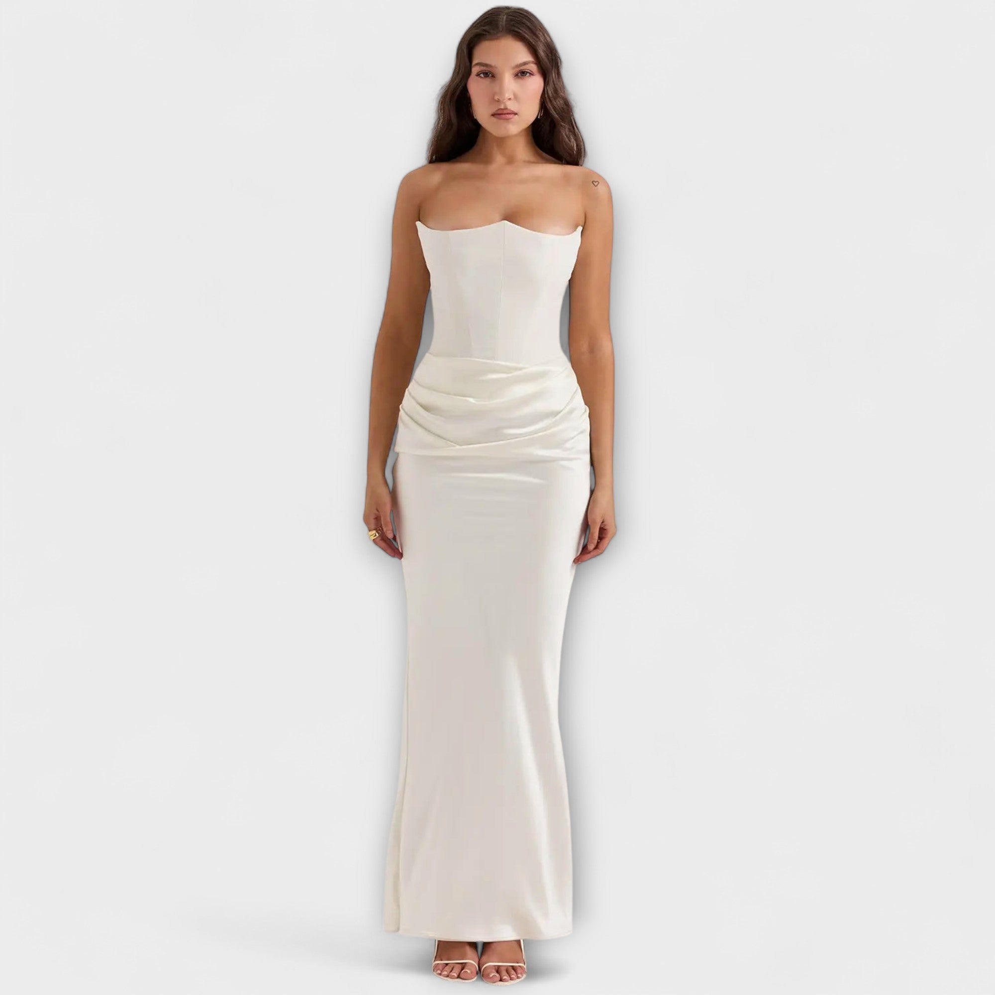Off-Shoulder Satin Maxi-Kleid mit Drapierung