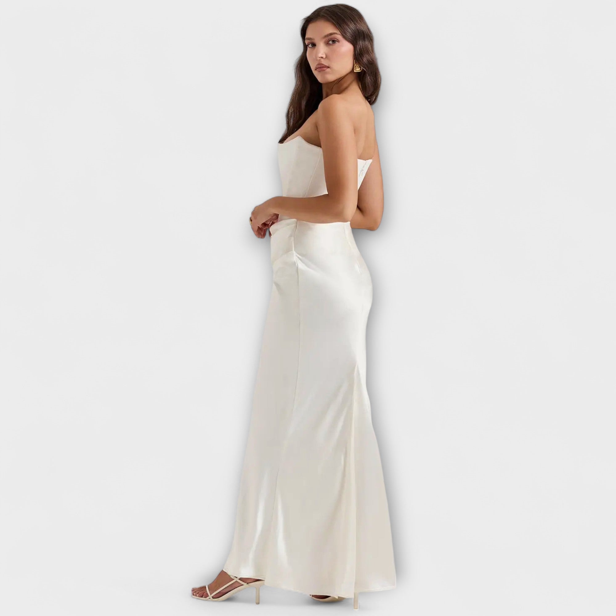 Off-Shoulder Satin Maxi-Kleid mit Drapierung