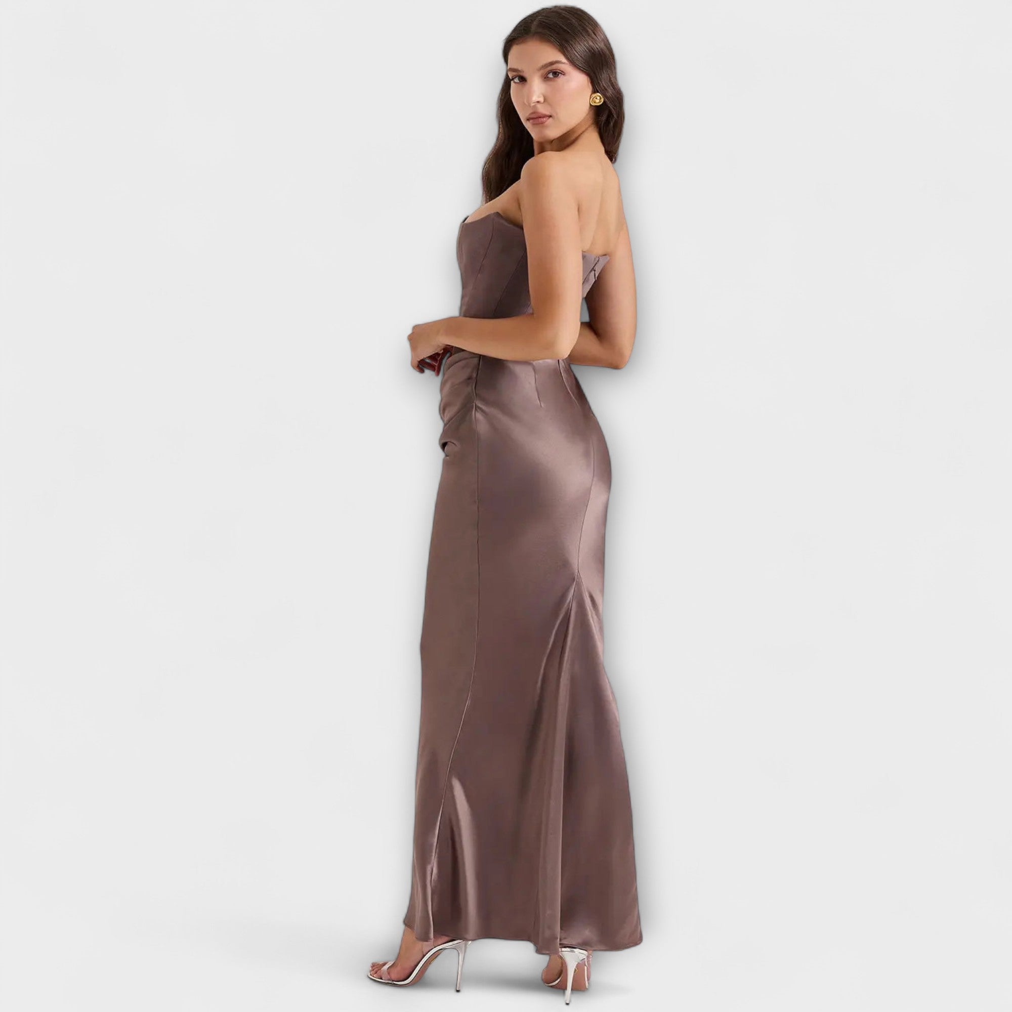Off-Shoulder Satin Maxi-Kleid mit Drapierung