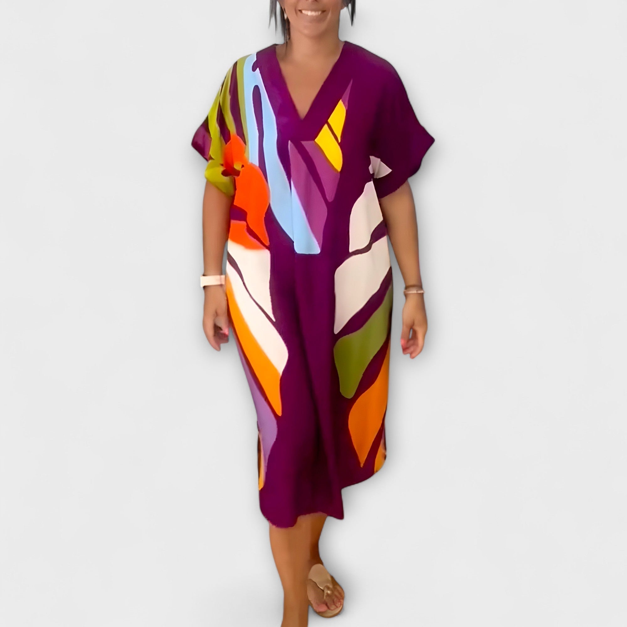 Roos - Lässiges Kleid mit buntem Blattdruck