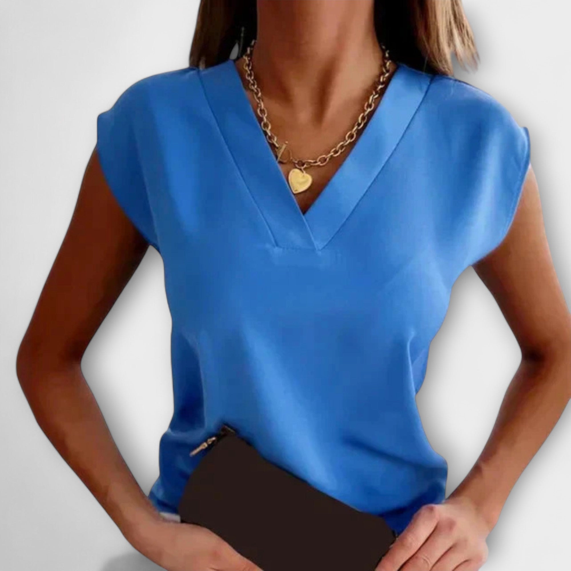 Damen V-Ausschnitt Sommeroberteil mit lockeren Ärmeln