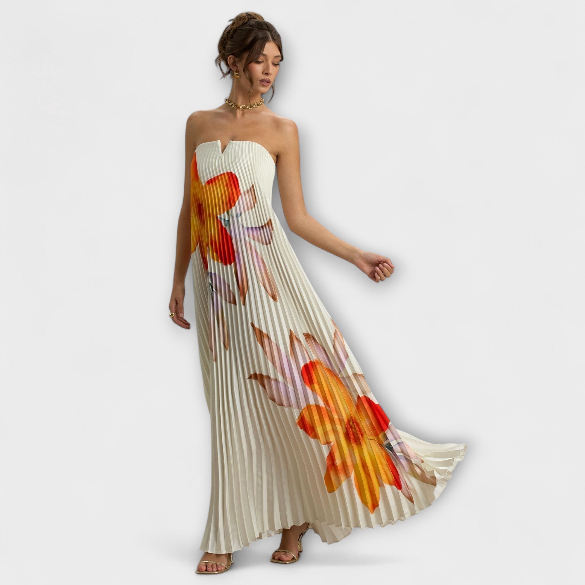 Michelle - Sweetheart Maxi-Kleid in Orange Floral