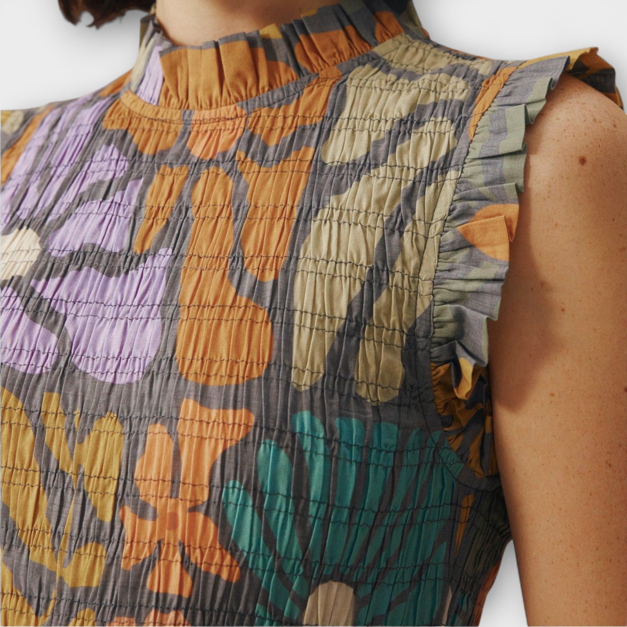 Buntes Botanisches Midi-Kleid