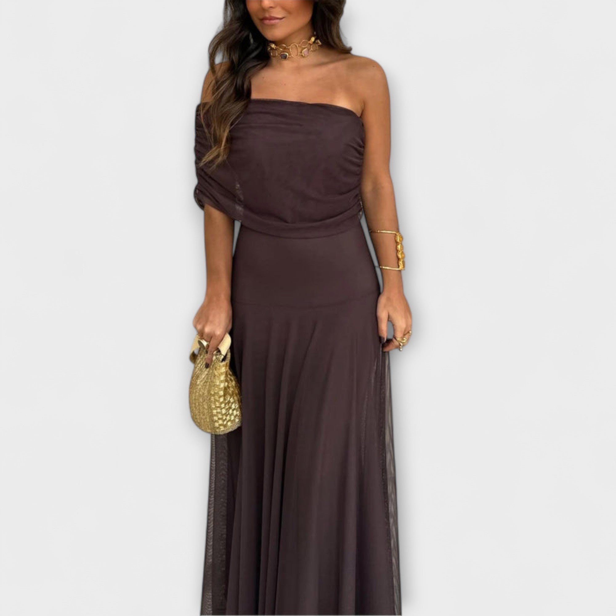 Wiese - Toledo Ein-Schulter Mesh Maxi Kleid