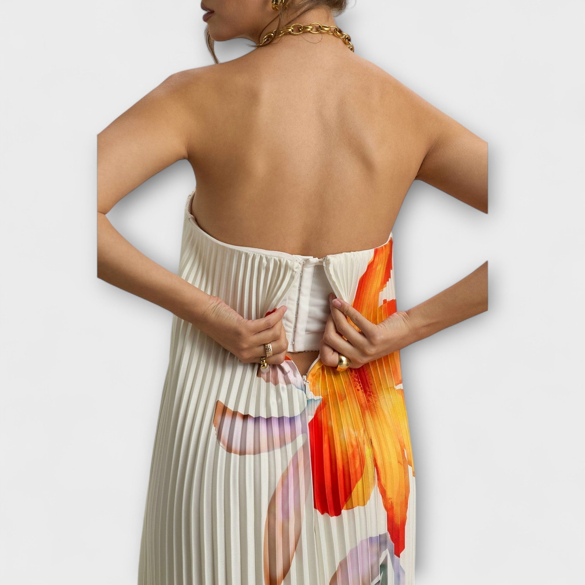 Michelle - Sweetheart Maxi-Kleid in Orange Floral