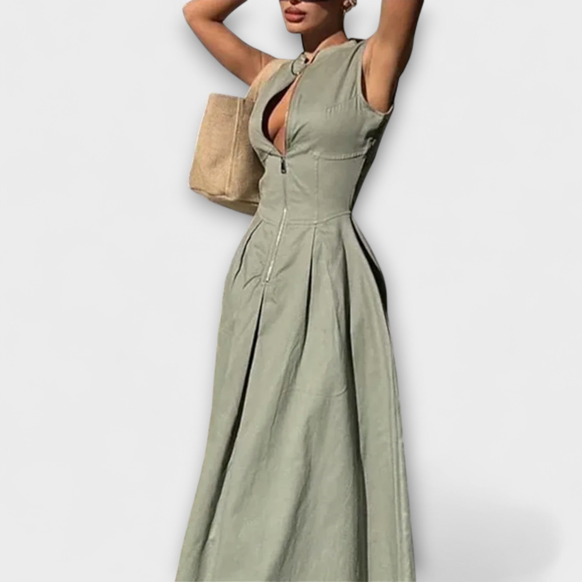 Ärmelloses Faltenkleid im Bodycon-Stil Midi