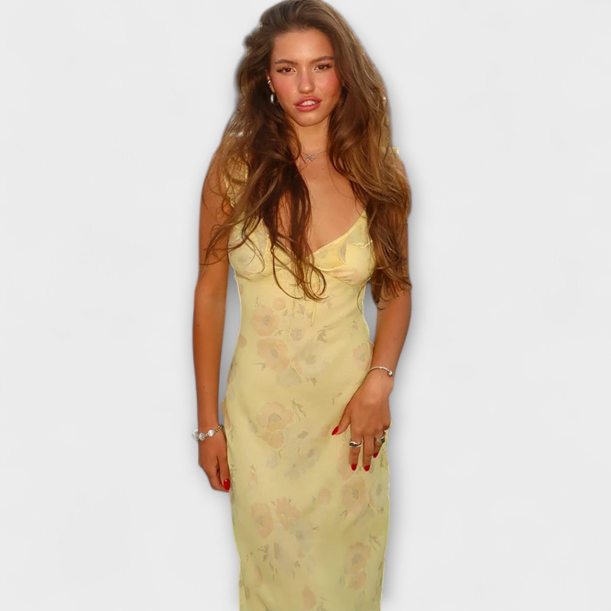 Kryptografisches Blumenmuster Plunge Maxikleid