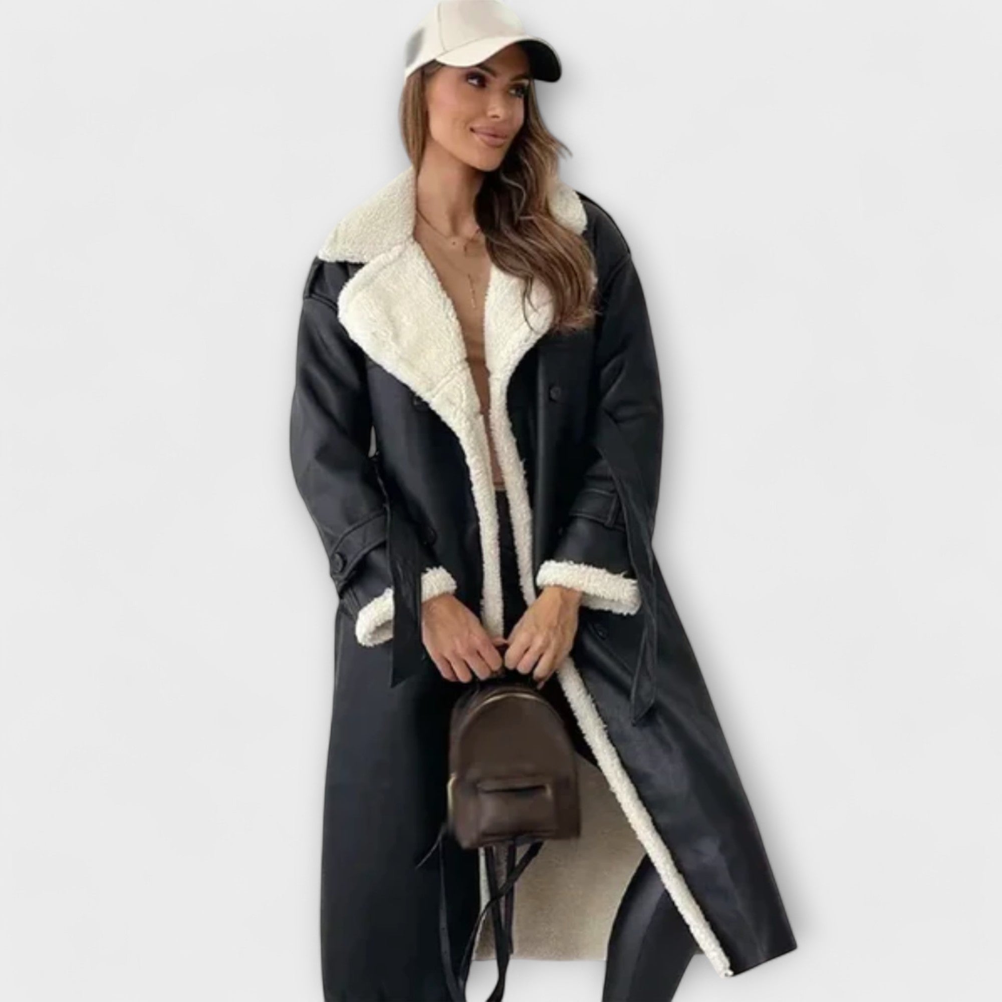 Maria – Lange klassische Jacke mit Fleece-Futter und Teddy-Kragen