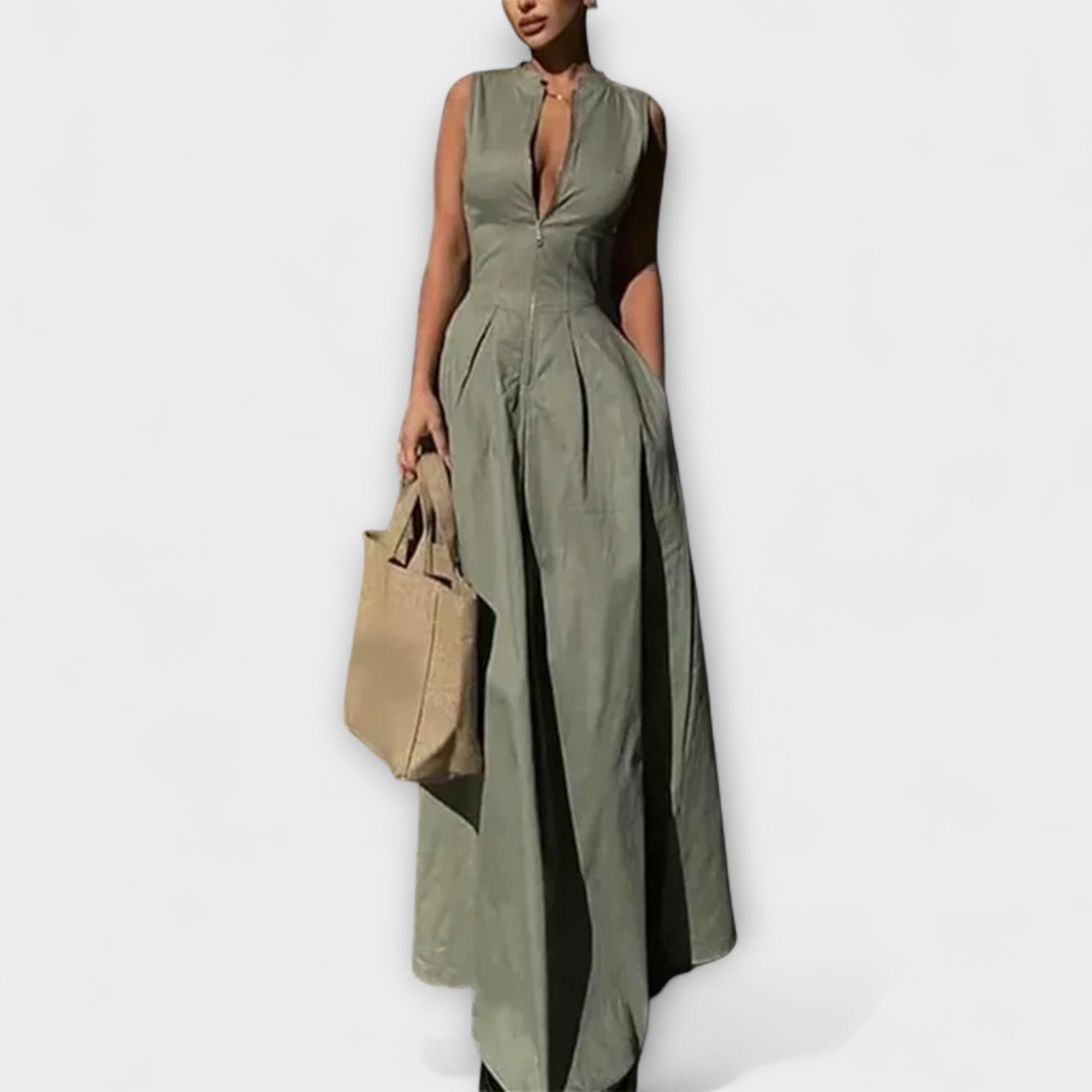 Ärmelloses Faltenkleid im Bodycon-Stil Midi