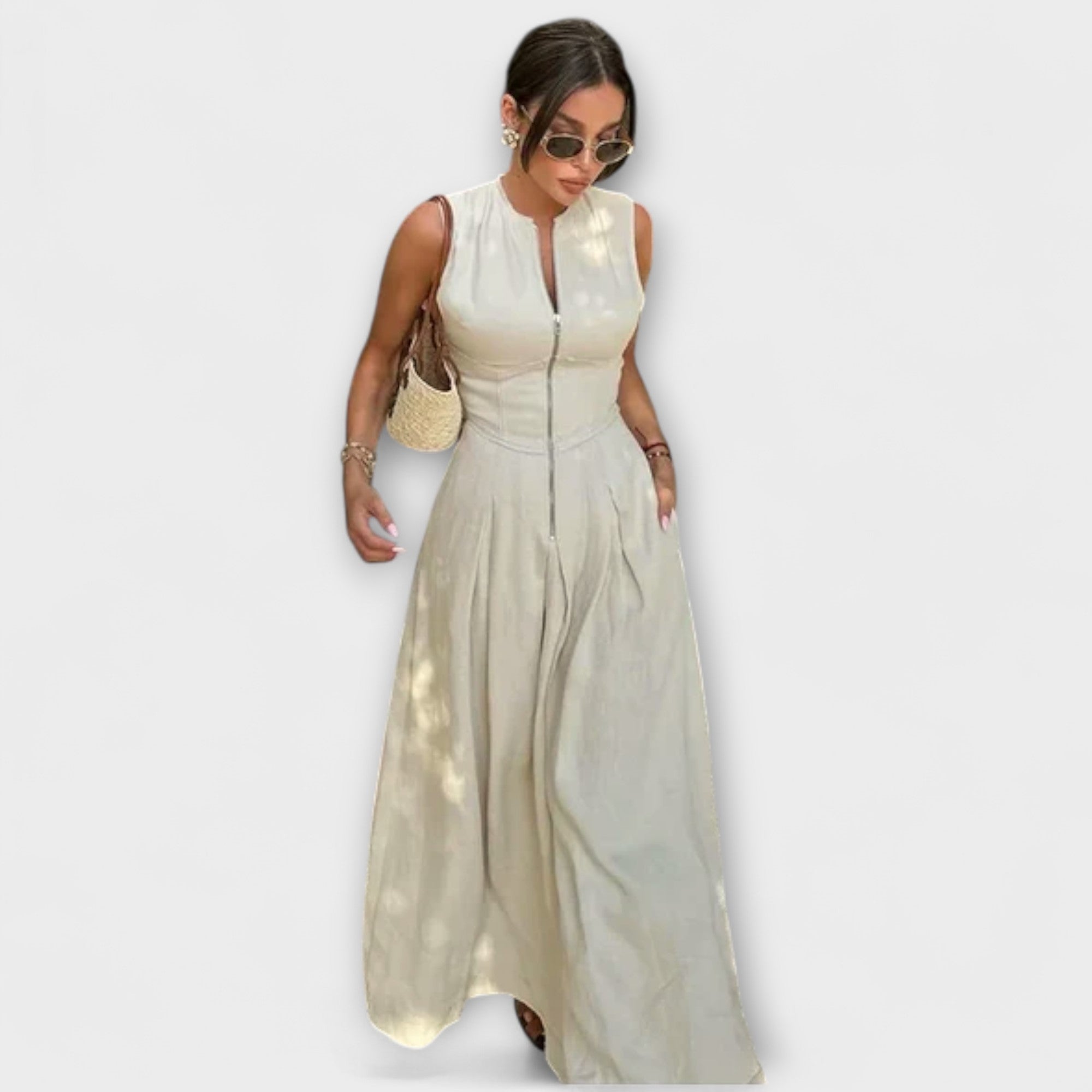 Ärmelloses Faltenkleid im Bodycon-Stil Midi