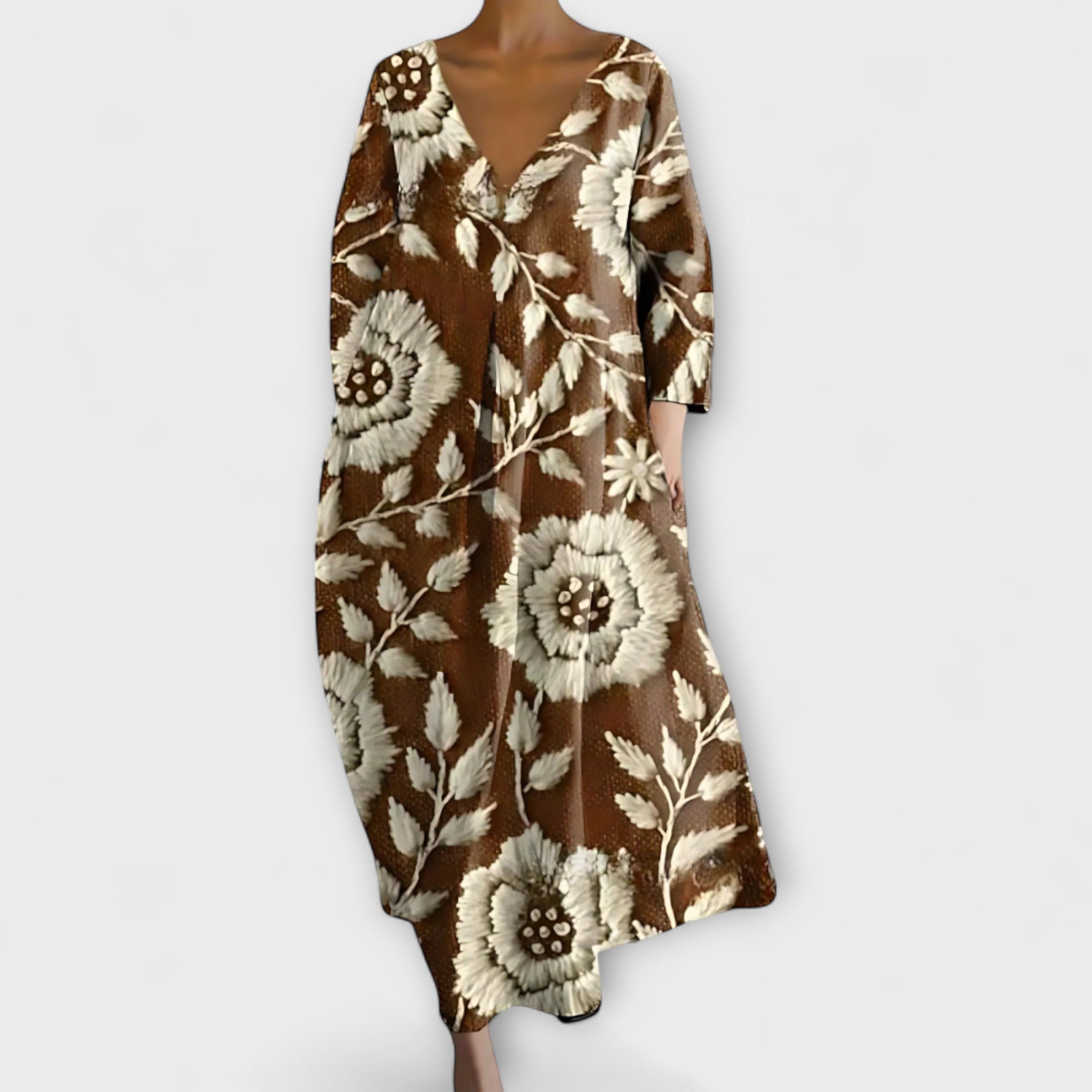 Fiona - Langes, Farbiges Kleid mit V-Ausschnitt