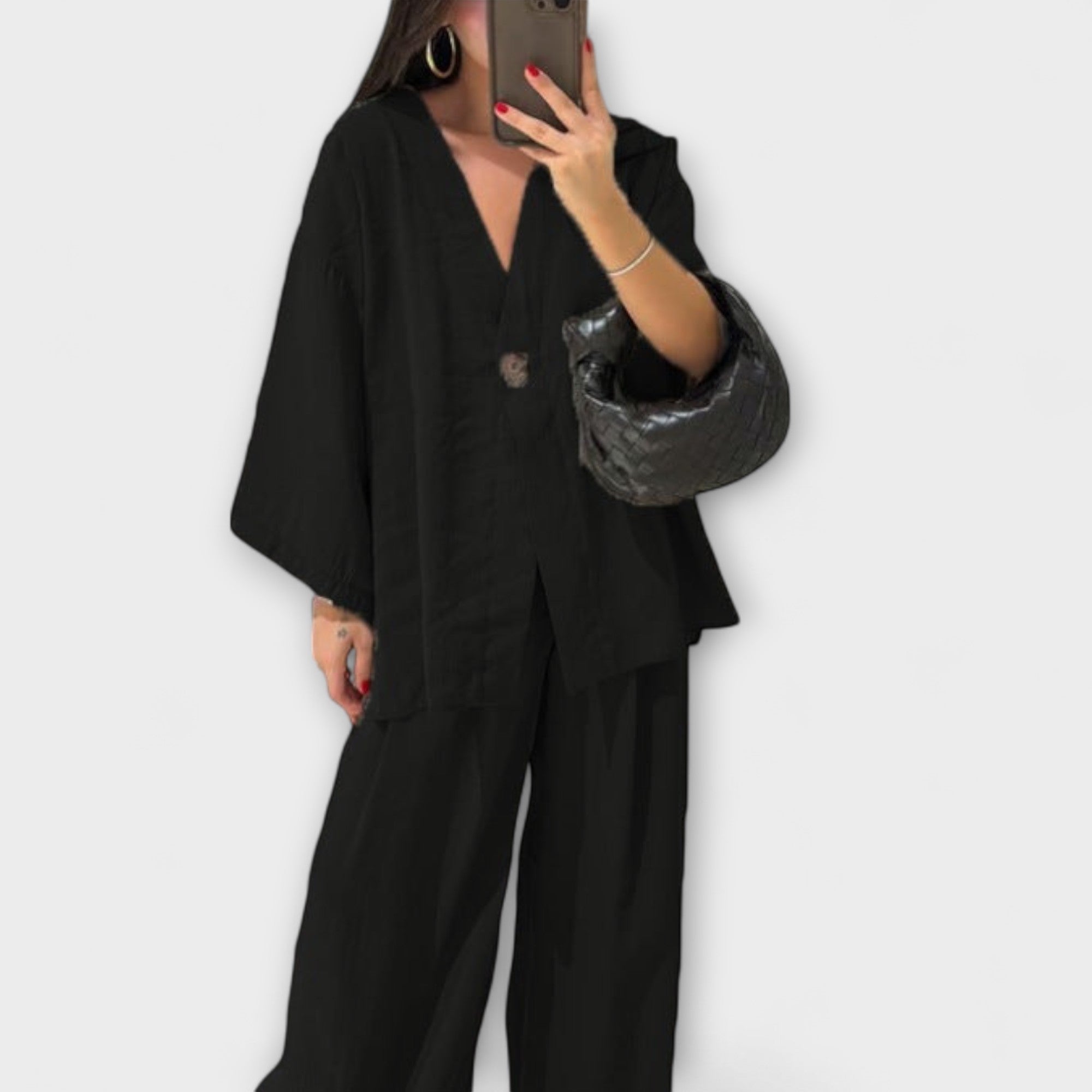 Jacqueline - Lässiges V-Ausschnitt Top und Hose Duo