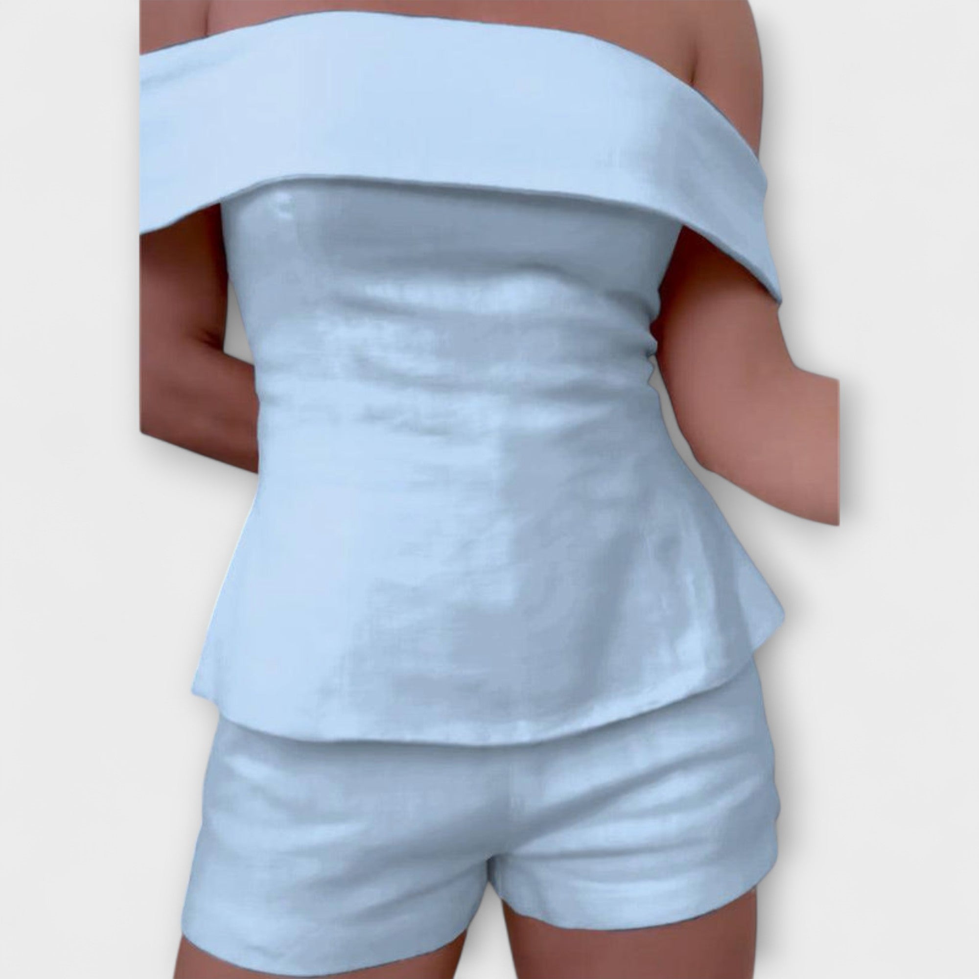 Olivia - Weißes Baumwoll-Leinen Zweiteiliges Ensemble